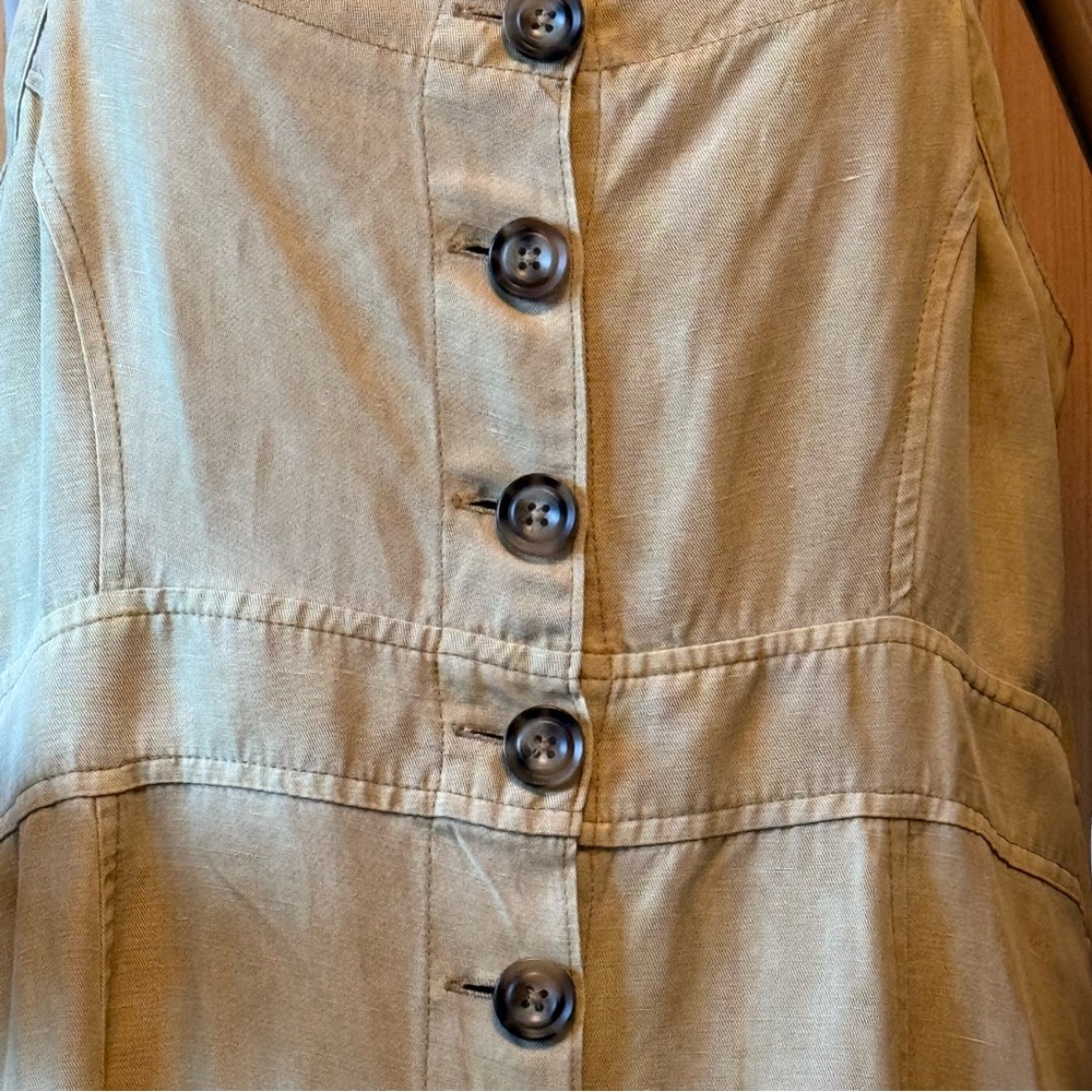 Sundance Tencel Linen Blend Midi Dress L Button Down Sleeveless Beige Yellow - Picture 5 of 16